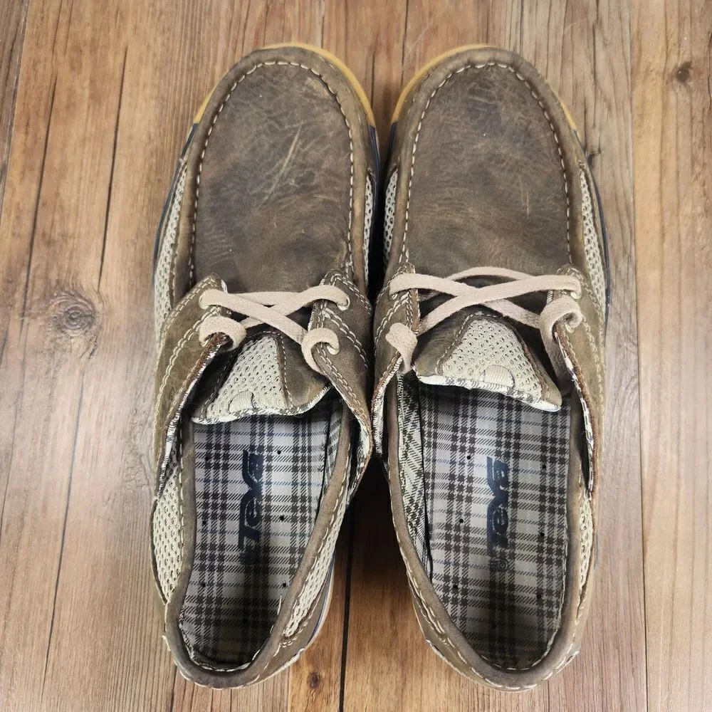 Teva Boat Shoes Mens Sz 11.5 Brown Leather Casual Outdoors Moc Toe Leisure 4003